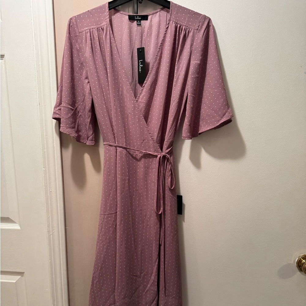 NWT Lulus Farah Mauve print midi wrap dress